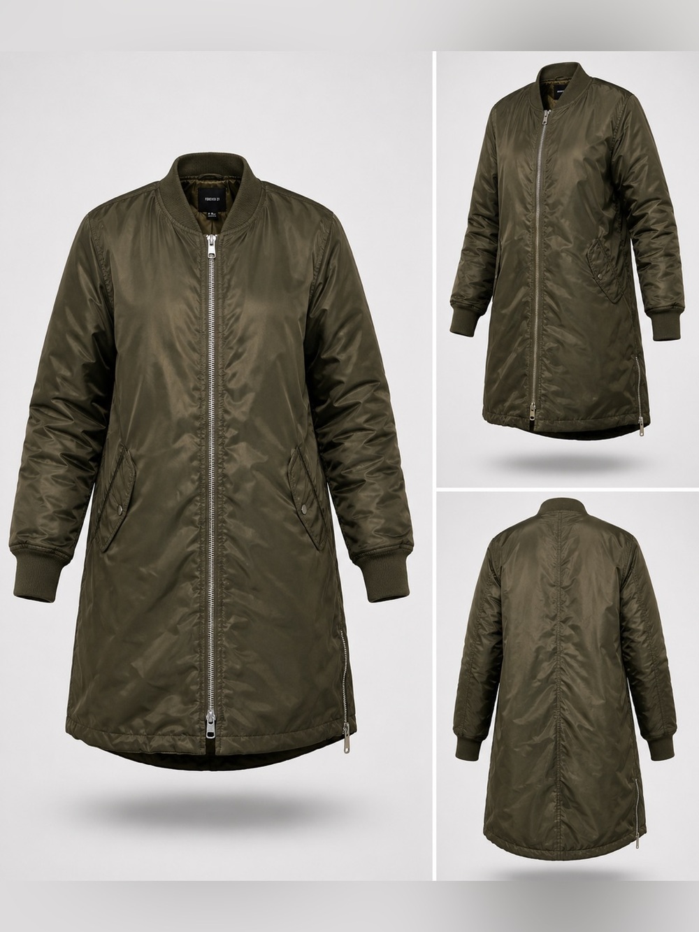 Forever 21 Olive Green Longline Bomber Jacket